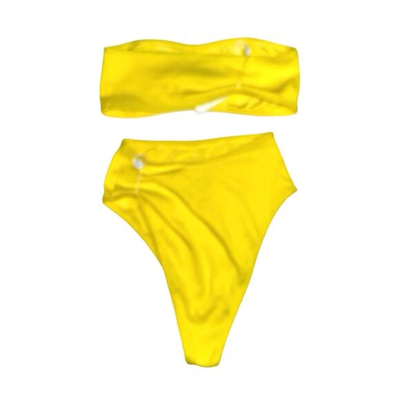 NWT Frankies Bikinis Jean Bandea and Anne Plisse Bottom Yellow Bikini Set XS - Picture 4 of 5